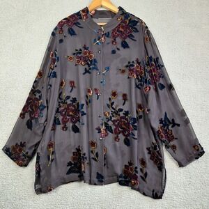 Womens Top 3X Black Burnout Velvet Floral Mesh Tunic Boho Whimisgoth Dark Fairy